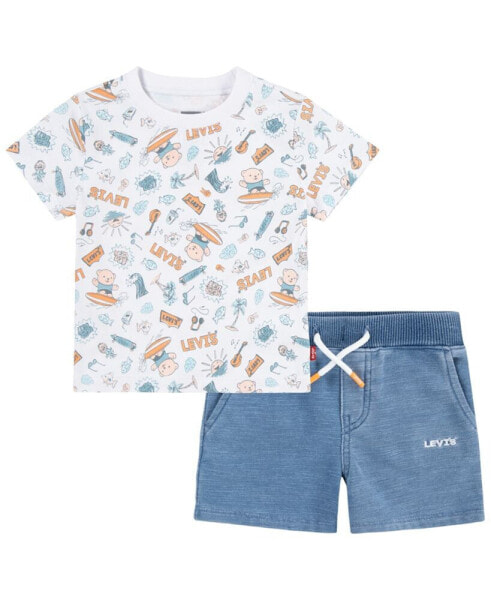 Baby Boys Surfing Doodle Tee and Shorts Set