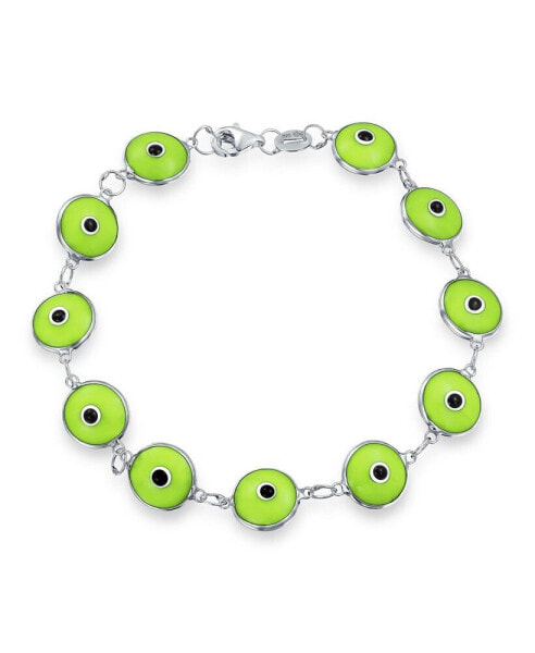 Protection Good Luck Amulet Turkish Opaque Green Glass Bead Evil Eye Bracelet For Women Sterling Silver 7 Inch