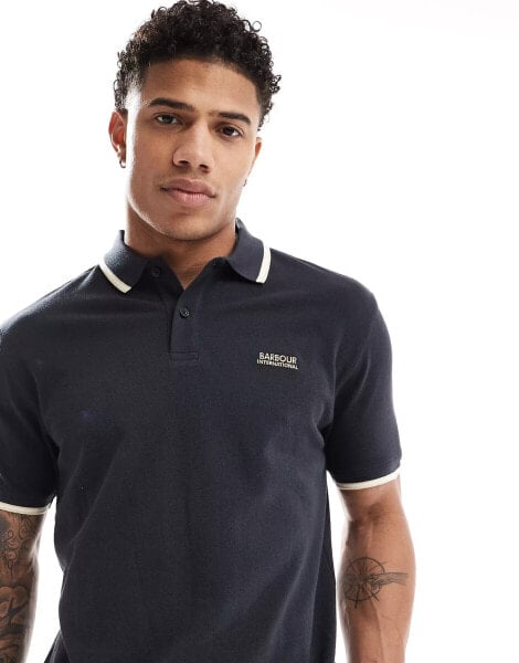 Barbour International Rider tipped polo shirt in dark navy