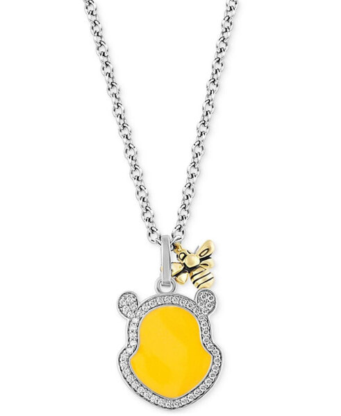 Wonder Fine Jewelry diamond & Enamel Winnie the Pooh & Honeybee 18" Pendant Necklace (1/6 ct. t.w.) in Sterling Silver