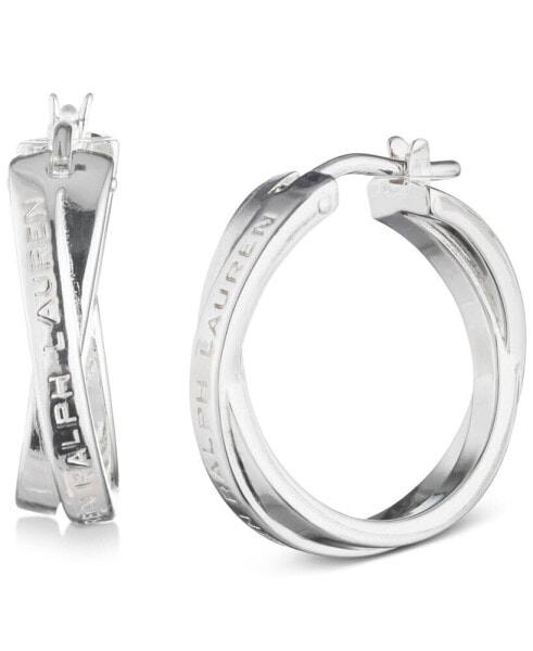 Sterling Silver Small Logo-Etched Intertwined Hoop Earrings, 0.77"