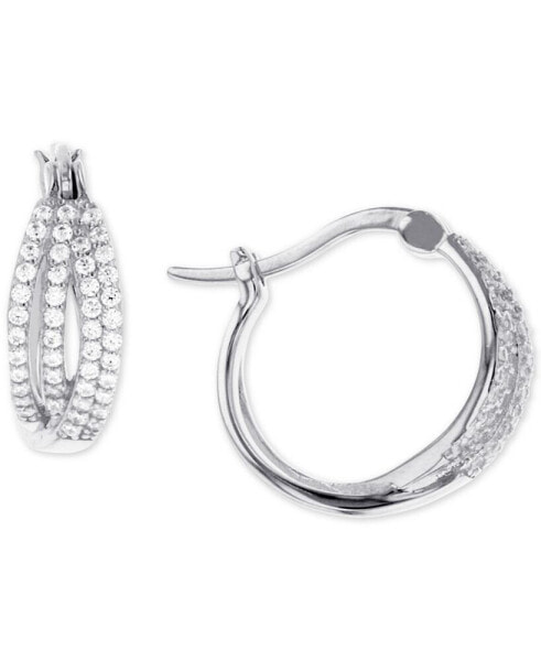 Cubic Zirconia Crossover Hoop Earrings in Sterling Silver (Also in 14k Gold Over Silver or 14k Rose Gold Over Silver)