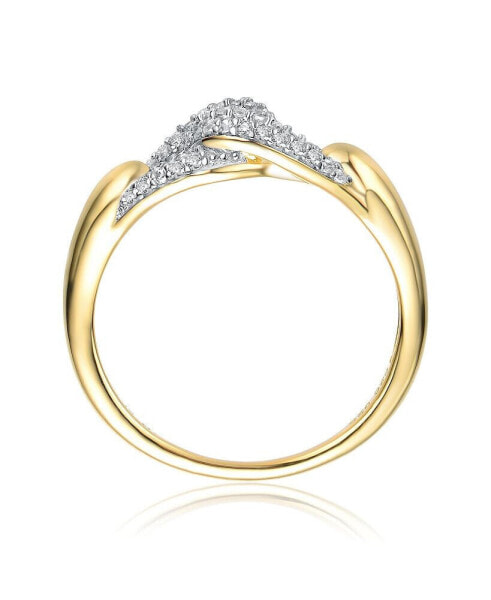 Sterling Silver 14k Yellow Gold Plated with Cubic Zirconia Entwined Double Curb Chain Ring