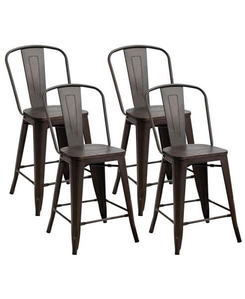 Copper Set of 4 Metal Wood Counter Stool Kitchen Bar Chairs