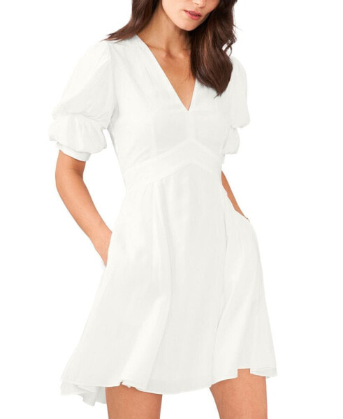 Women's V-Neck Tiered Bubble Puff Sleeve Mini Dress