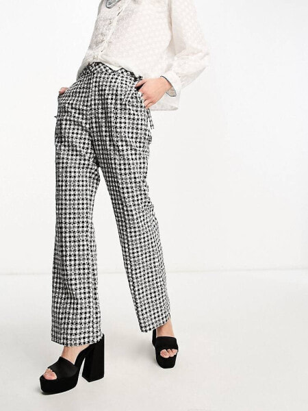 Sister Jane bow detail flared trouser co-ord in black gingham