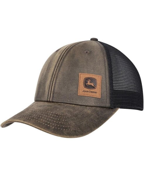 Men's Brown John Deere Classic Oil Skin Corner Logo Trucker Adjustable Hat