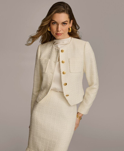 Women's Collarless Tweed Jacket