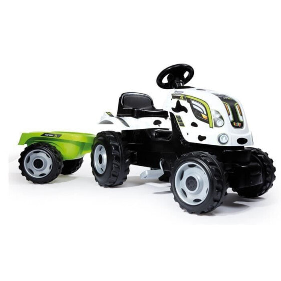 Детский педальный трактор Фермер XL SMOBY с прицепом. С 3 лет. Белый, зеленый, черный. 710113