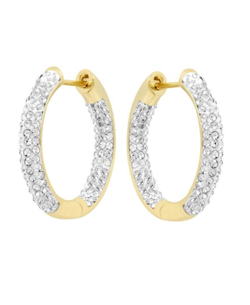 High Polished Hinged Crystal Pave Hoop Earring, Gold Plate and Silver Plate