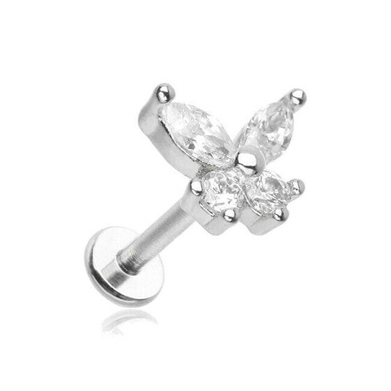 Delicate steel labret with Butterfly crystals