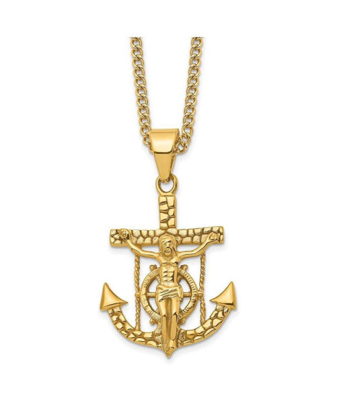 Chisel yellow IP-plated Mariner's Cross Pendant Curb Chain Necklace