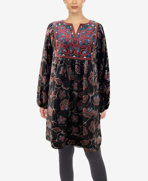 Women's Paisley Flower Embroidered Sweater Dress