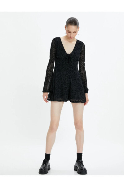 Платье Koton Mini Tulle Dress V-Neck Long Sleeve Lined