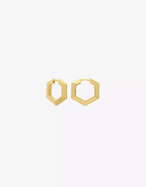 Rachel Jackson 22 carat gold plated mini bevelled hexagon huggie hoop earrings with gift box