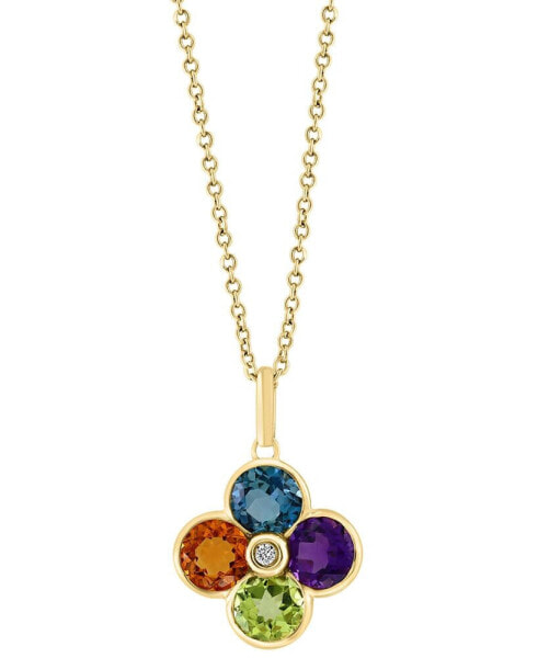 EFFY® Multi-Gemstone (2-1/6 ct. t.w.) & Diamond Accent Flower 18" Pendant Necklace in 14k Gold