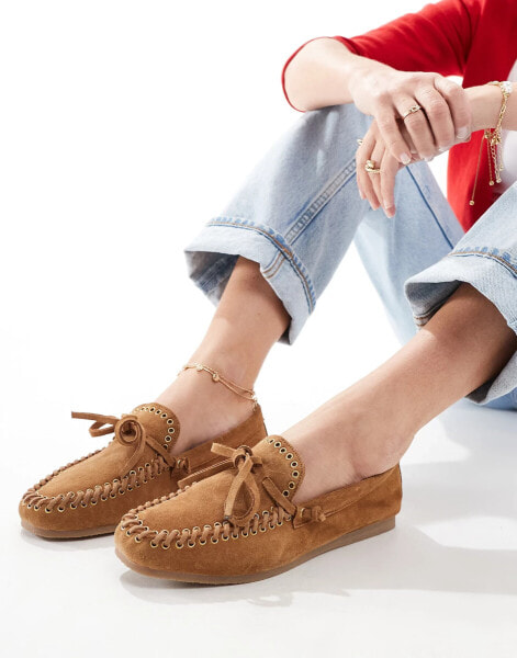 ASOS DESIGN Merit leather boat shoe in tan