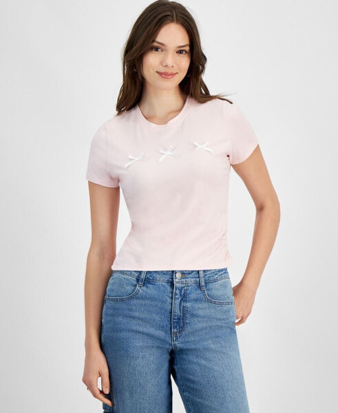 Juniors' Bow-Front Side-Ruched Tee