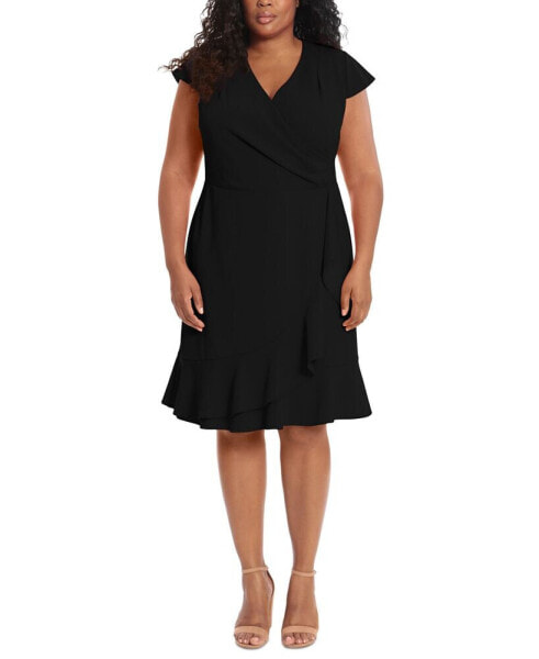 Plus Size Pleated Flounce Surplice Dress