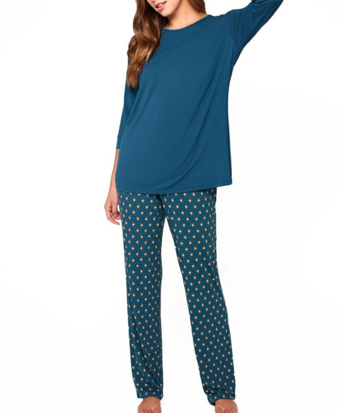Women's Malachite Ultra Soft Pajamas Keyhole Back Top and Print Pant Set