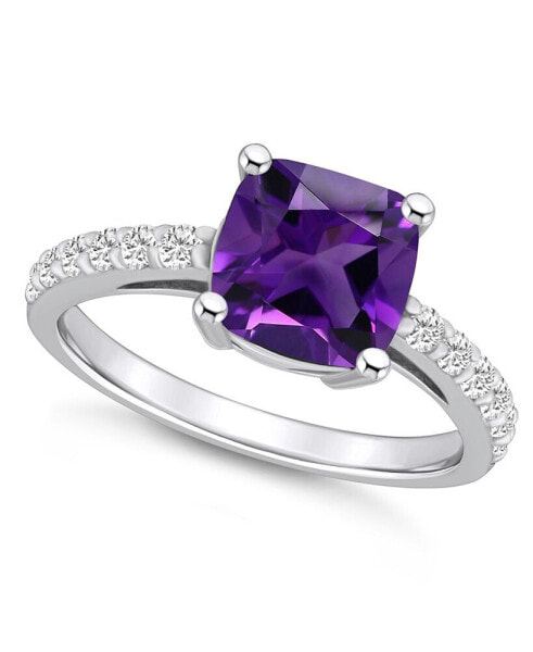Amethyst (2 Ct. T.W.) and Diamond (1/3 Ct. T.W.) Ring in 14K White Gold