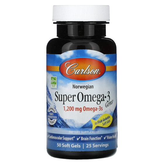 Carlson, Super Omega-3 Gems, 600 мг, 50 мягких таблеток