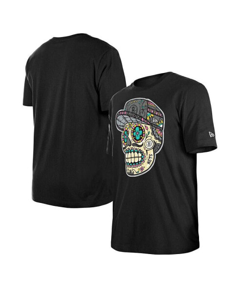 Men's and Women's Black Brooklyn Nets Sugar Skull T-Shirt