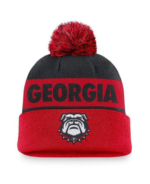 Men's Black/Red Georgia Bulldogs Primetime Peak Cuffed Knit Hat with Pom