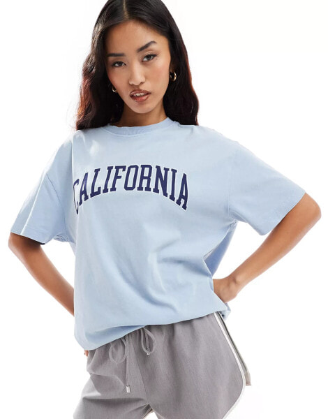 New Look California oversized t-shirt in blue