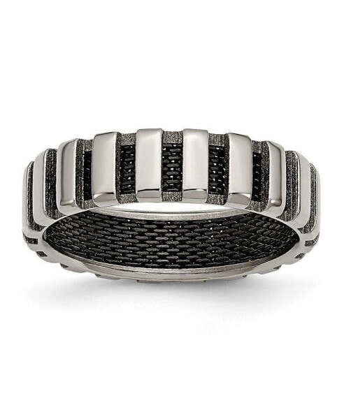 Titanium Polished with Black IP-plated Wire Wedding Band Ring