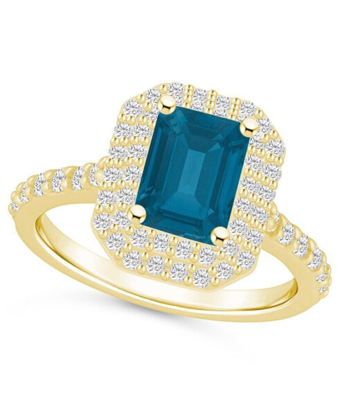London Blue Topaz and Diamond Halo Ring