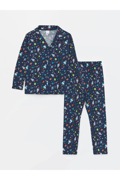 AYMİRA STORE TARAFINDAN GÖNDERİLMEKTEDİR Gömlek Yaka Desenli Uzun Kollu Erkek Çocuk Pijama Takımı