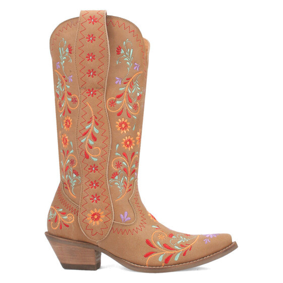 Dingo Beetle Juice Floral Embroidered Snip Toe Cowboy Womens Brown Casual Boots