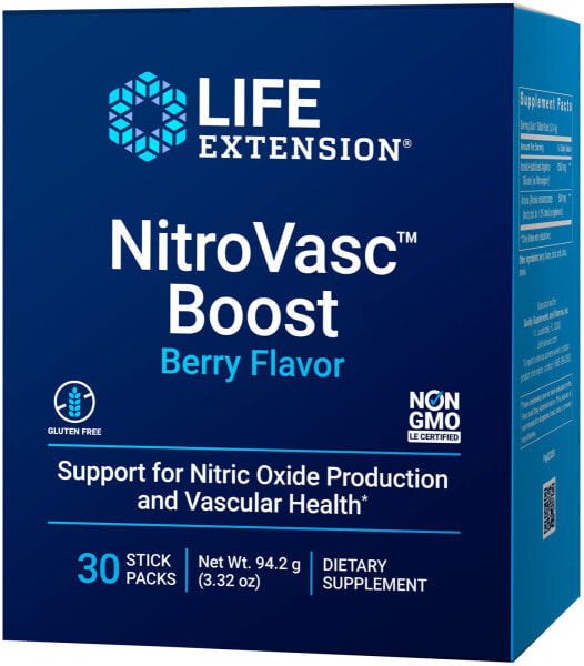 Витаминные добавки для сердца и сосудов Life Extension NitroVasc Boost, Ягодный вкус, 30 стик-пакетов