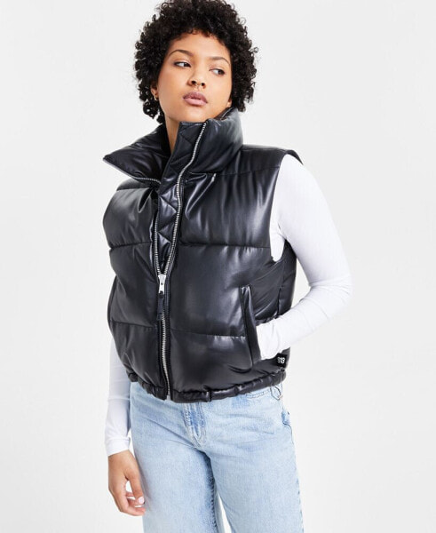 Women's Faux-Leather Stand-Collar Puffer Vest