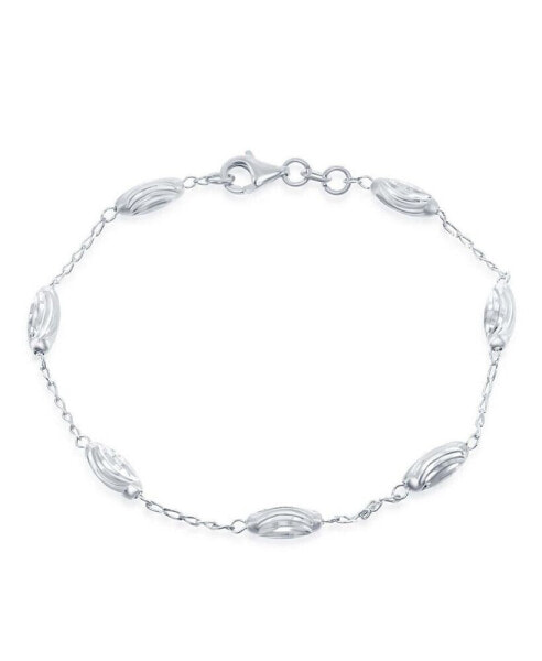 Sterling Silver Diamond Moon Cut Oval Bead Anklet