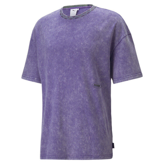 Puma P.A.M. X Printed Crew Neck Short Sleeve T-Shirt Mens Purple Casual Tops 536