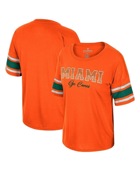 Women's Orange Miami Hurricanes I'm Gliding Here Rhinestone T-shirt