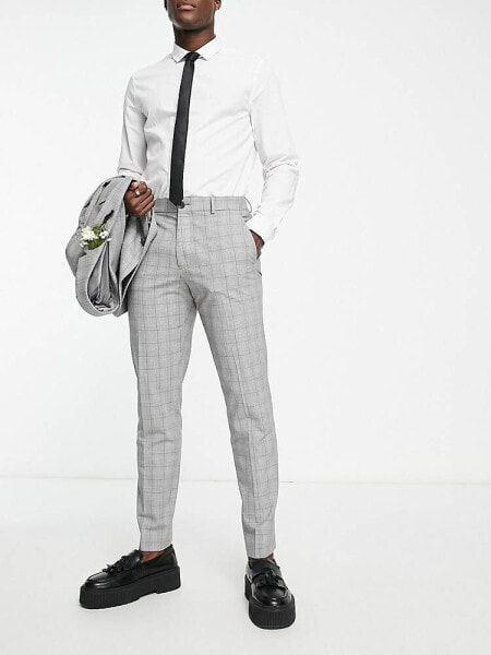 Selected Homme slim fit suit trouser in light grey check