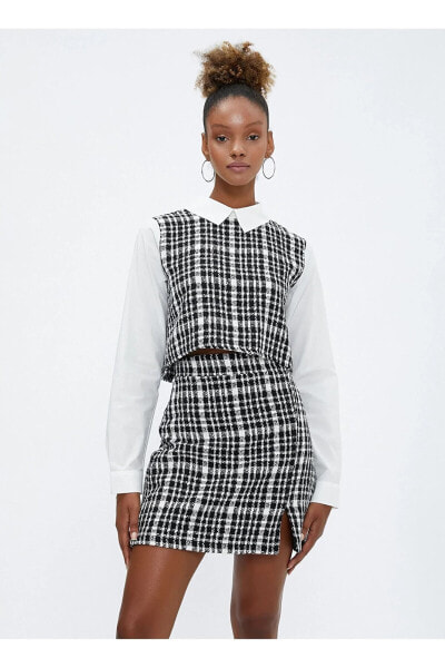 Юбка Koton High Waist Black - White Women Plaid Mini