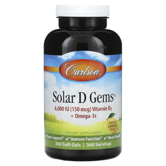 Solar D Gems® , Vitamin D3 + Omega-3s, Natural Lemon, 360 Soft Gels
