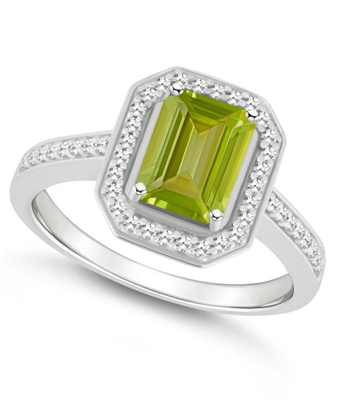 Peridot (1-2/3 ct. t.w.) and Diamond (1/5 ct. t.w.) Halo Ring in Sterling Silver