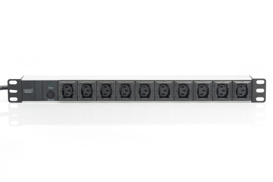 DIGITUS aluminum outlet strip, 10 outlets, 2 m supply IEC C14 plug