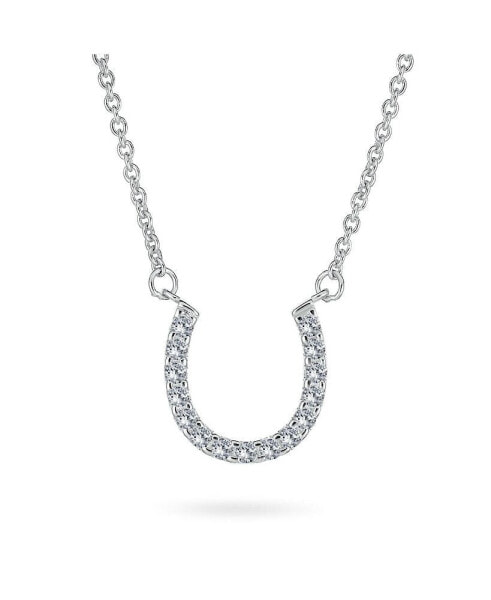 Bling Jewelry pave Cubic Zirconia CZ Good Luck Horseshoe Station Pendant Necklace Western Jewelry For Women Graduation .925 Sterling Silver