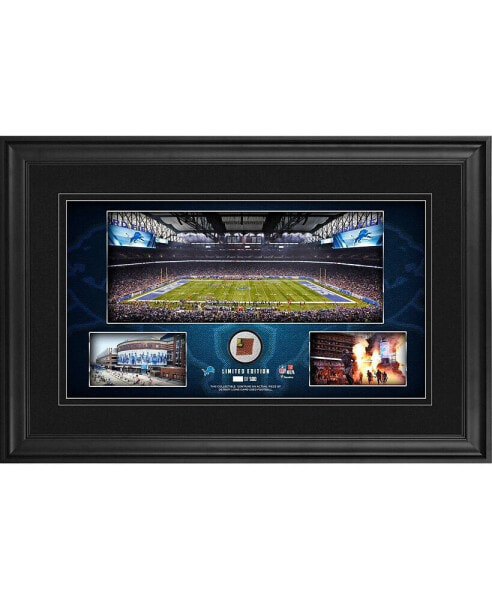 Detroit Lions Framed 10" x 18" Stadium Panoramic Collage with Game-Used Football - Limited Edition of 500
