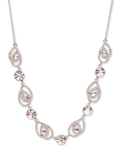 Silver-Tone Crystal Pavé Pear Frontal Necklace, 16" + 3" extender