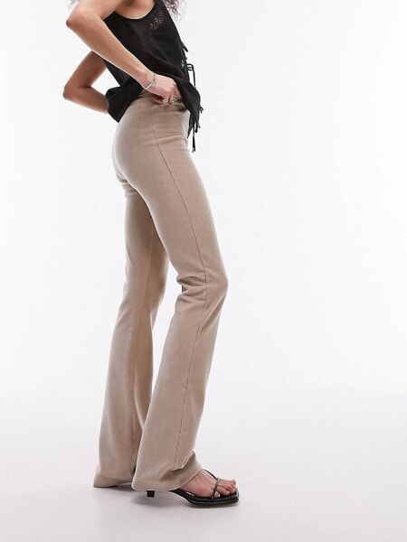 Topshop stretchy cord flare trouser in stone