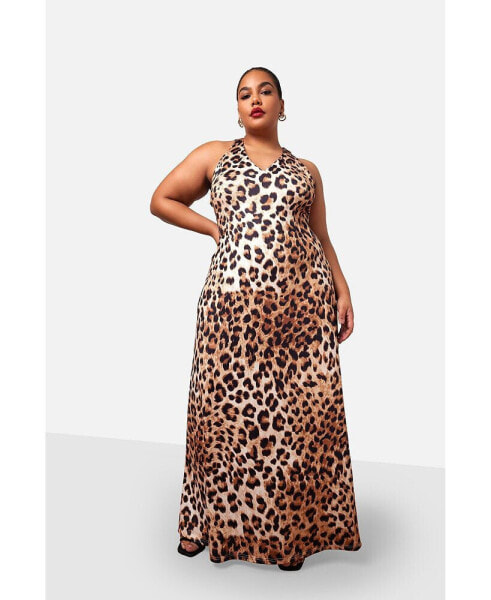 Plus Size Yasmeen Leopard Open Back Maxi Slip Dress