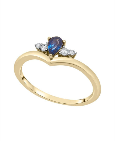 Blue and White Sapphire Ring in 14K Yellow Gold Over Sterling Silver