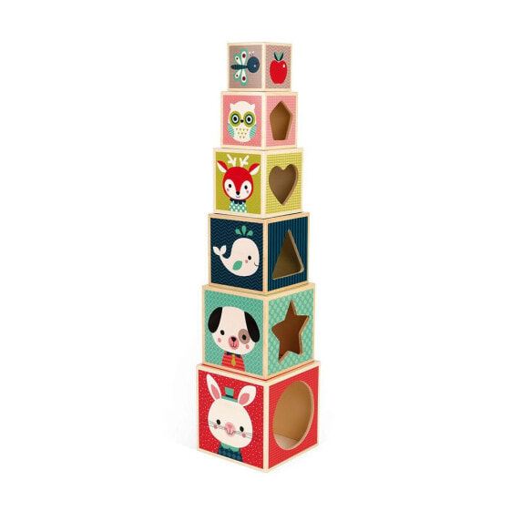 Игрушка JANOD Башня из 6 блоков "Лесное путешествие" для малышей.
